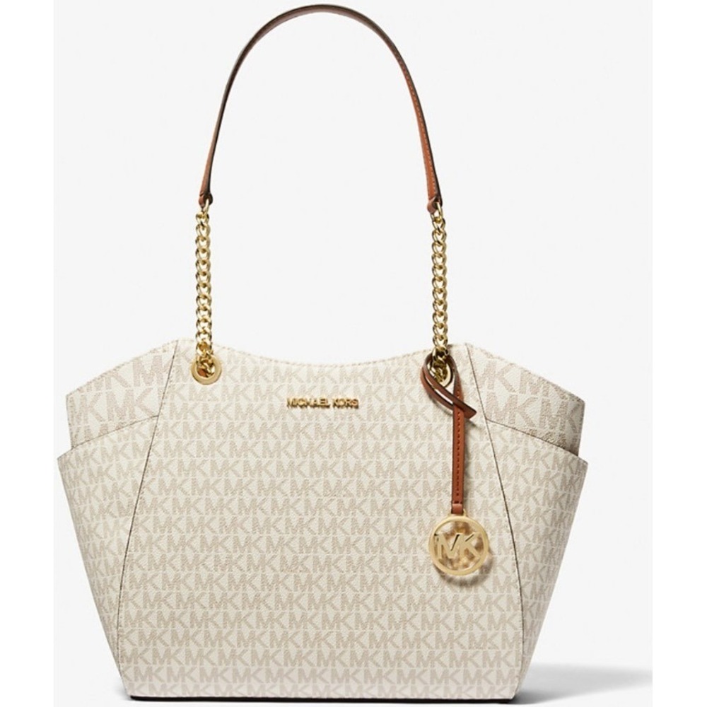 Michael Kors Jet Set Travel Large‎ Chain Shoulder Tote Bag Vanilla Monogram Logo